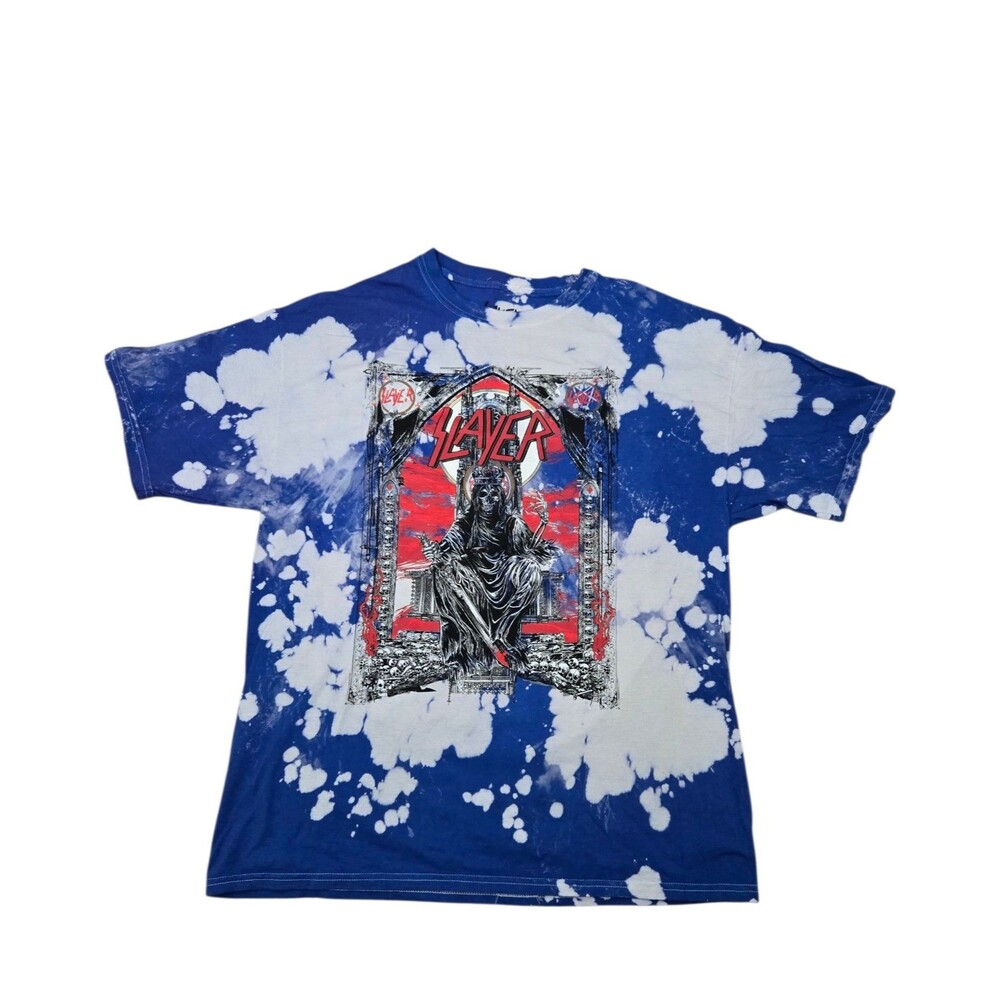 Slayer Mens Graphic Print Tshirt size Large Blue tie dye Unisex